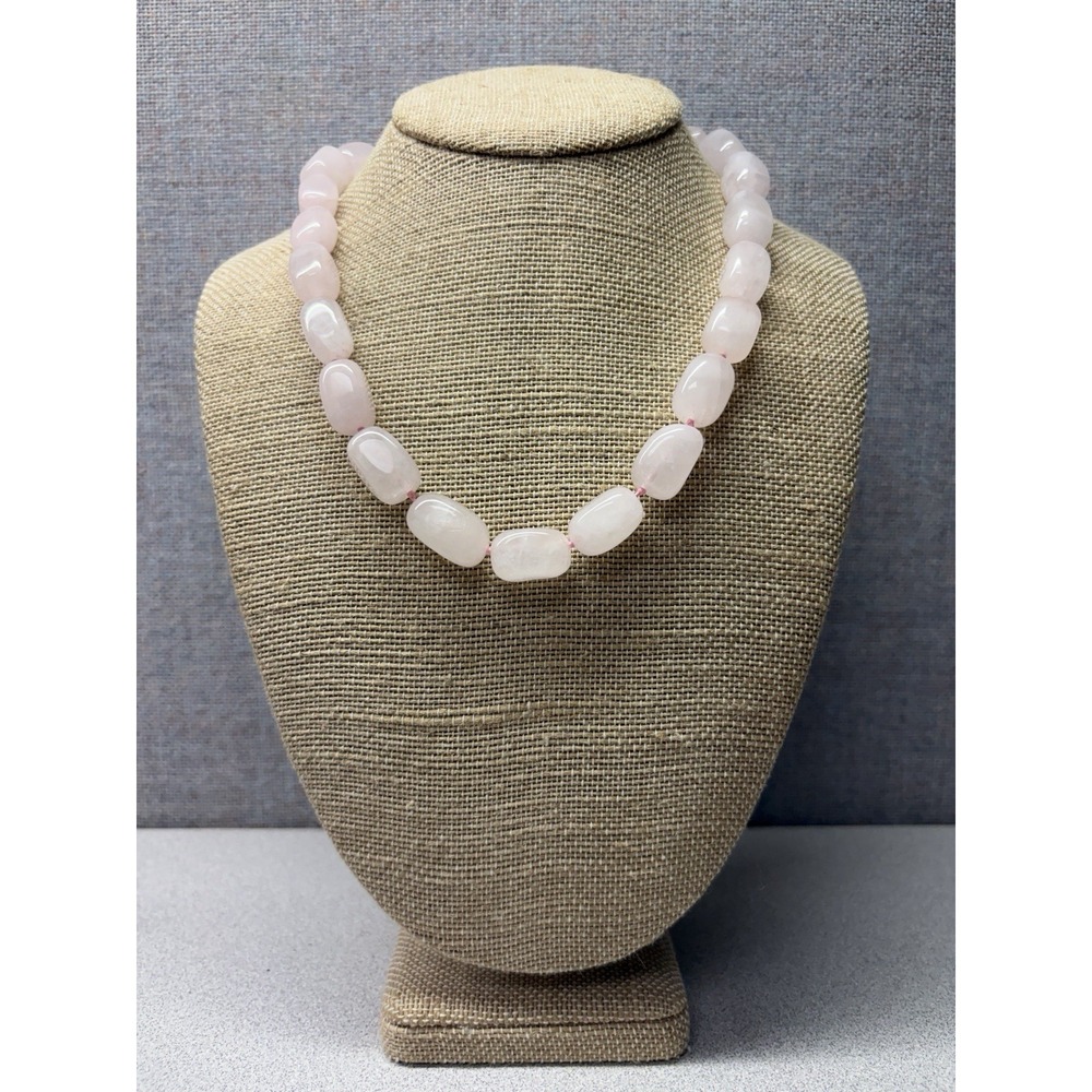 Rose Quartz Chunky Beaded Hand Knotted Necklace 18"